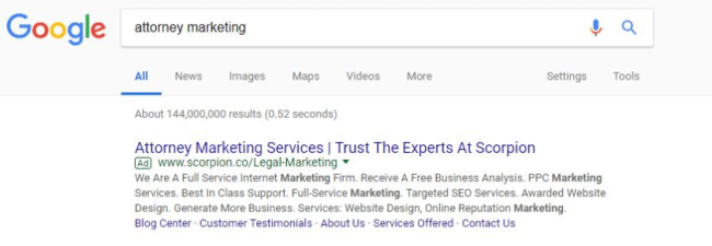 Google PPC ad snippet
